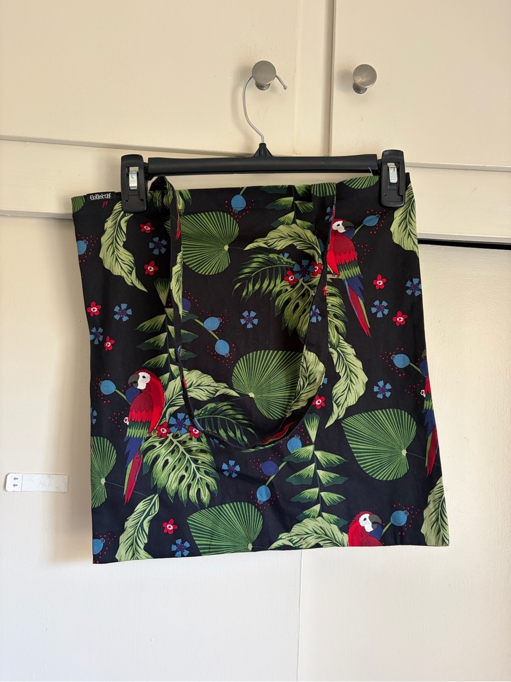 Collectif Black Dress Tropical Print Parrots UK 10 US Small Matching tote & belt - Picture 4 of 16